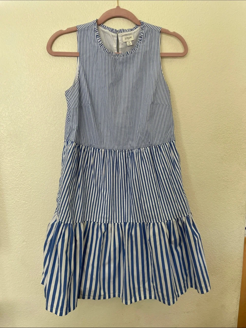 J. Crew Blue & White Striped Sleeveless Tiered Dress cottage core 2 cotton - Picture 1 of 6
